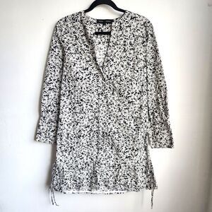 Proenza Schouler Graphic Scribble Print Cotton Shift Dress Button Cuffs Size 6